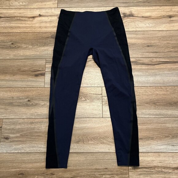 SPANX Every Wear Mesh Contour Active Leggings SZ Large 50082R Navy Black Stretch - Picture 1 of 13